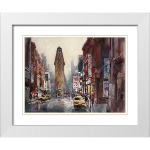 New York Rain White Modern Wood Framed Art Print with Double Matting by Heighton, Brent