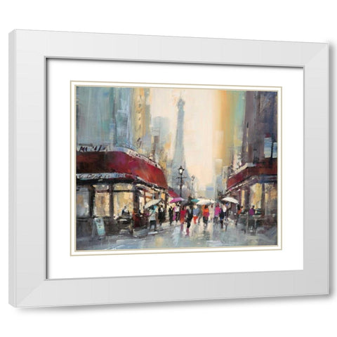 Paris Boulevard White Modern Wood Framed Art Print with Double Matting by Heighton, Brent