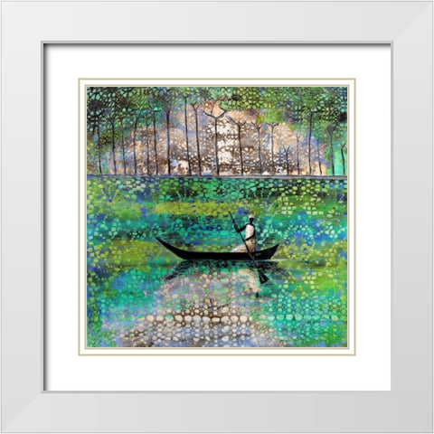 Dancing River White Modern Wood Framed Art Print with Double Matting by Rauscher, Michel