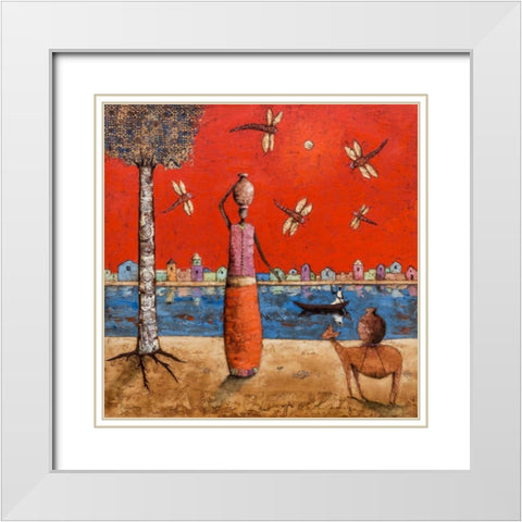 Dragonfly River White Modern Wood Framed Art Print with Double Matting by Rauscher, Michel