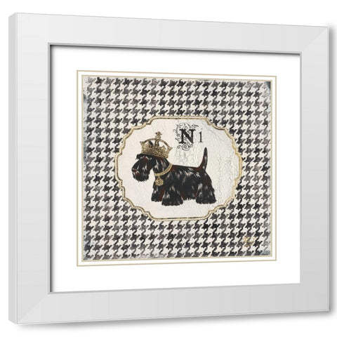 Hounds Tooth Scottie White Modern Wood Framed Art Print with Double Matting by Ferri, Stefania