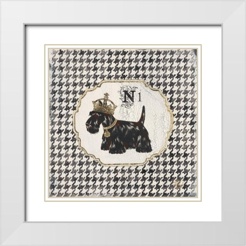 Hounds Tooth Scottie White Modern Wood Framed Art Print with Double Matting by Ferri, Stefania