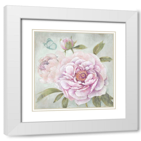 Peony Shimmer White Modern Wood Framed Art Print with Double Matting by Ferri, Stefania