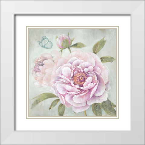 Peony Shimmer White Modern Wood Framed Art Print with Double Matting by Ferri, Stefania
