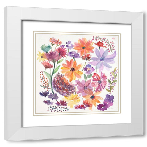 Happy Dancing Garden White Modern Wood Framed Art Print with Double Matting by Gold, Lora