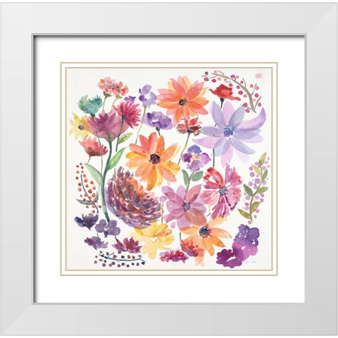 Happy Dancing Garden White Modern Wood Framed Art Print with Double Matting by Gold, Lora