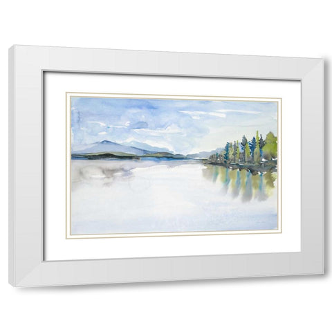 Lakefront Watercolor White Modern Wood Framed Art Print with Double Matting by Gold, Lora