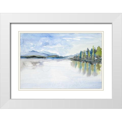 Lakefront Watercolor White Modern Wood Framed Art Print with Double Matting by Gold, Lora