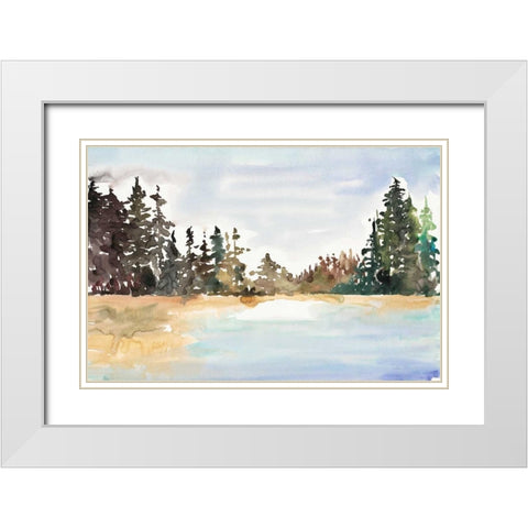 Evergreen View White Modern Wood Framed Art Print with Double Matting by Gold, Lora