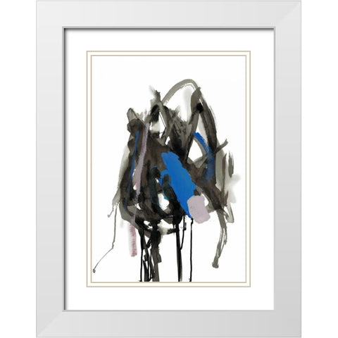 Gestural Brush, Blue White Modern Wood Framed Art Print with Double Matting by Gold, Lora