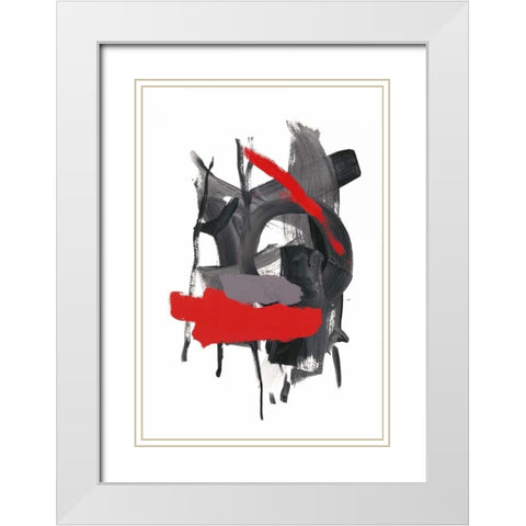 Gestural Brush, Red White Modern Wood Framed Art Print with Double Matting by Gold, Lora