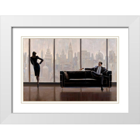Pensive New York White Modern Wood Framed Art Print with Double Matting by Lynch, Brent
