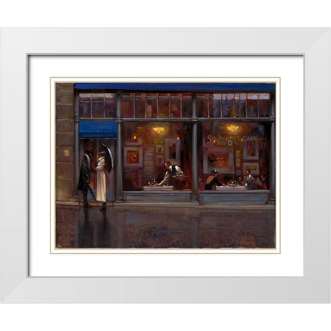 Fifth Avenue Cafe 1  White Modern Wood Framed Art Print with Double Matting by Lynch, Brent