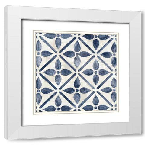 Blue Moroccan Tile 1 White Modern Wood Framed Art Print with Double Matting by Smith, Hope