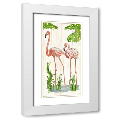 Flamingo Stroll 2 White Modern Wood Framed Art Print with Double Matting by Escobedo, Mary