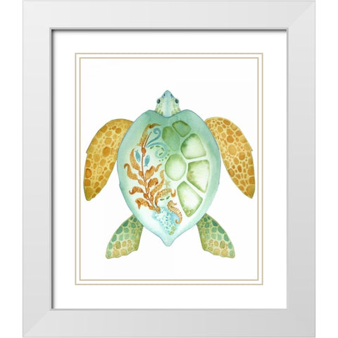 Tropical Sea Turtle 1 White Modern Wood Framed Art Print with Double Matting by Escobedo, Mary