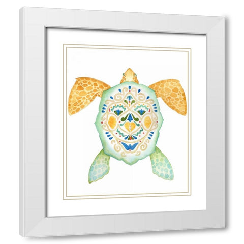 Fiesta Sea Turtle 1 White Modern Wood Framed Art Print with Double Matting by Escobedo, Mary