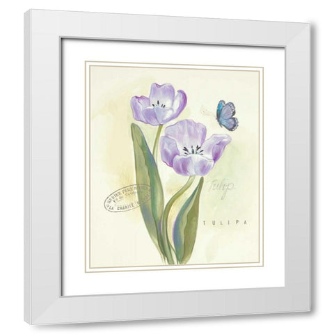 Claires Garden Tulip  White Modern Wood Framed Art Print with Double Matting by Della-Piana, Elissa
