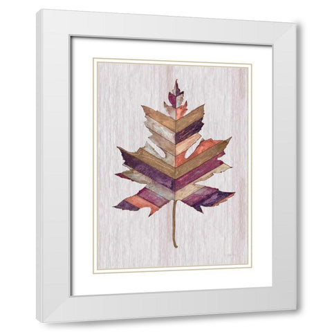 Wood Inlay Leaf 3 White Modern Wood Framed Art Print with Double Matting by Ioco, Fillippo