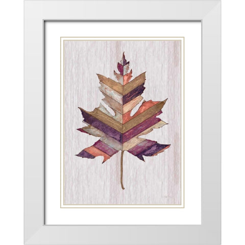 Wood Inlay Leaf 3 White Modern Wood Framed Art Print with Double Matting by Ioco, Fillippo