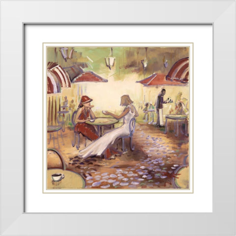 Afternoon At The Cafe White Modern Wood Framed Art Print with Double Matting by Amber, Zeph
