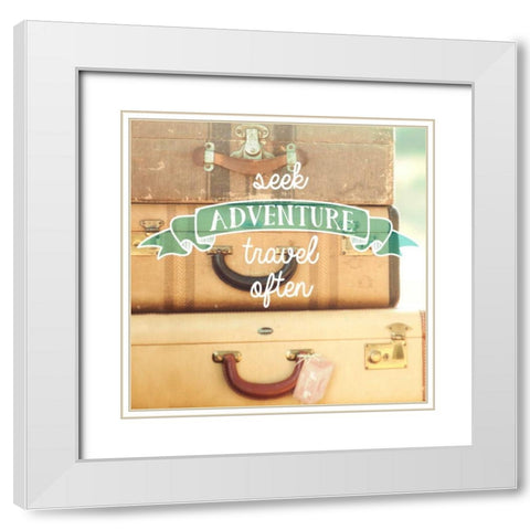 Travel Often Vintage Suitcases White Modern Wood Framed Art Print with Double Matting by Mandy Lynne Photography