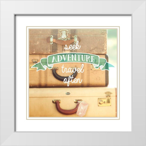 Travel Often Vintage Suitcases White Modern Wood Framed Art Print with Double Matting by Mandy Lynne Photography
