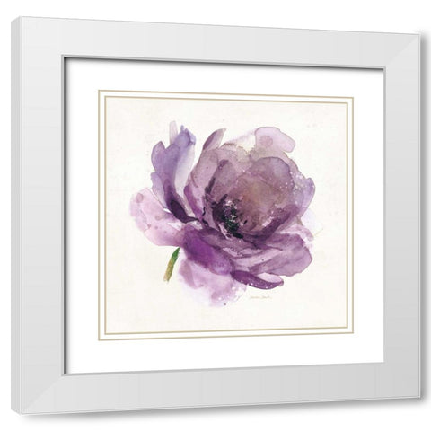 Watery Plum Bloom 1 White Modern Wood Framed Art Print with Double Matting by Smith, Sandra