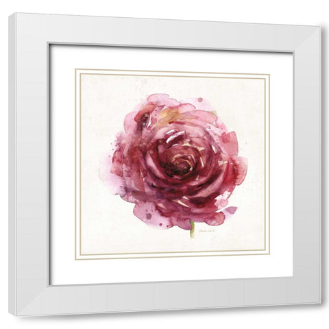 Watery Red Bloom 1 White Modern Wood Framed Art Print with Double Matting by Smith, Sandra