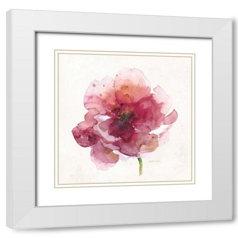 Watery Red Bloom 2 White Modern Wood Framed Art Print with Double Matting by Smith, Sandra
