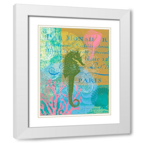 Script Seahorse White Modern Wood Framed Art Print with Double Matting by Robertson, Walter