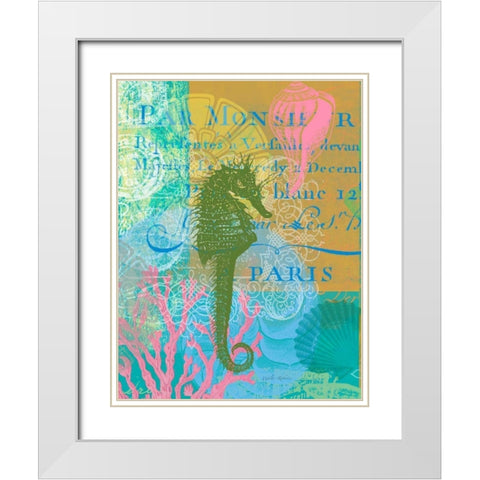 Script Seahorse White Modern Wood Framed Art Print with Double Matting by Robertson, Walter