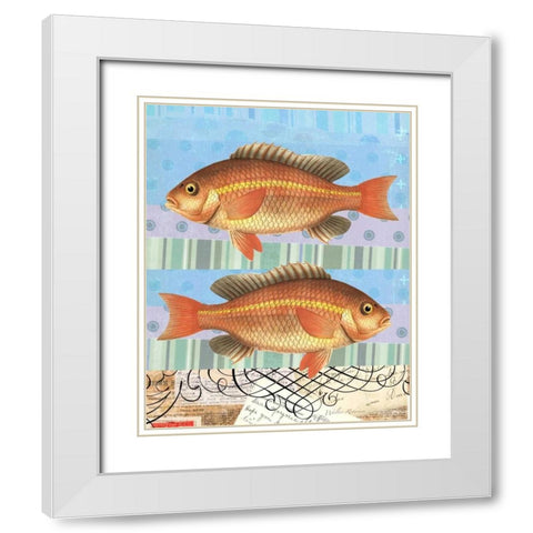 Double Fish Flourish White Modern Wood Framed Art Print with Double Matting by Robertson, Walter