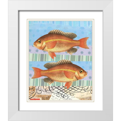 Double Fish Flourish White Modern Wood Framed Art Print with Double Matting by Robertson, Walter