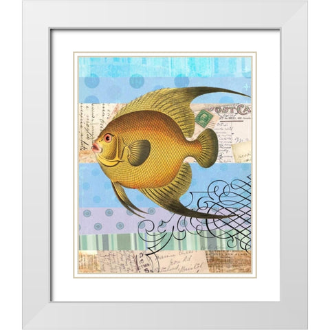 Single Fish Flourish White Modern Wood Framed Art Print with Double Matting by Robertson, Walter