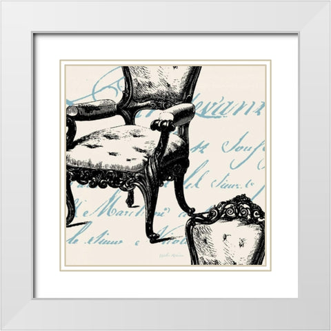Script Tuft Chair White Modern Wood Framed Art Print with Double Matting by Robertson, Walter