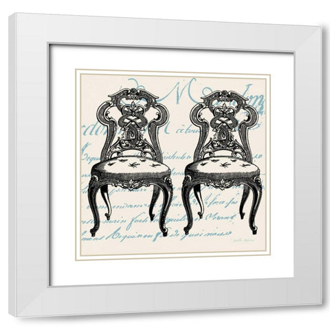 Script Chair Duo White Modern Wood Framed Art Print with Double Matting by Robertson, Walter