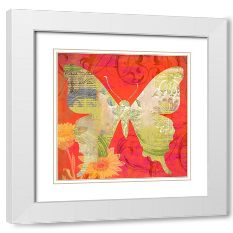 Red Pop Butterfly White Modern Wood Framed Art Print with Double Matting by Robertson, Walter