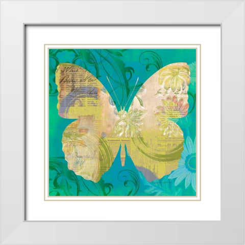 Blue Pop Butterfly White Modern Wood Framed Art Print with Double Matting by Robertson, Walter