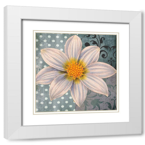 Polka Dot Dahlia 1 White Modern Wood Framed Art Print with Double Matting by Robertson, Walter