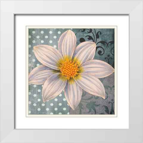 Polka Dot Dahlia 1 White Modern Wood Framed Art Print with Double Matting by Robertson, Walter