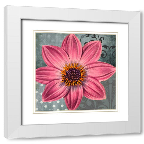 Polka Dot Dahlia 2 White Modern Wood Framed Art Print with Double Matting by Robertson, Walter