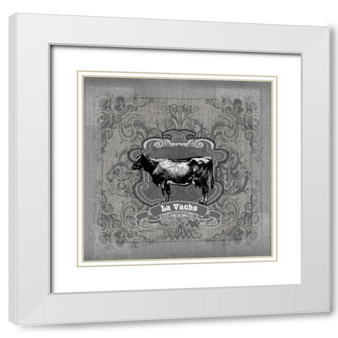 Filigree Cow White Modern Wood Framed Art Print with Double Matting by Robertson, Walter