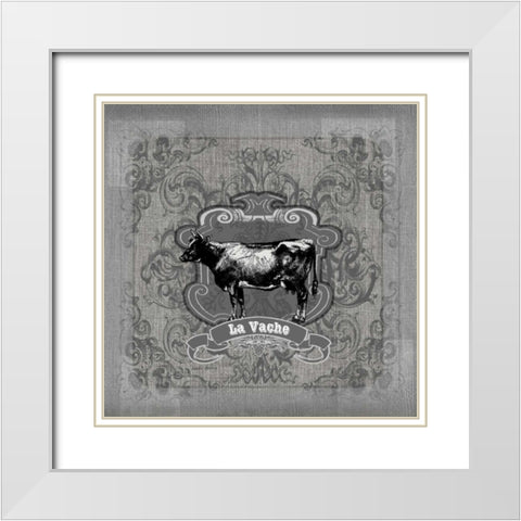 Filigree Cow White Modern Wood Framed Art Print with Double Matting by Robertson, Walter