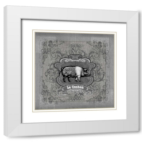 Filigree Pig White Modern Wood Framed Art Print with Double Matting by Robertson, Walter