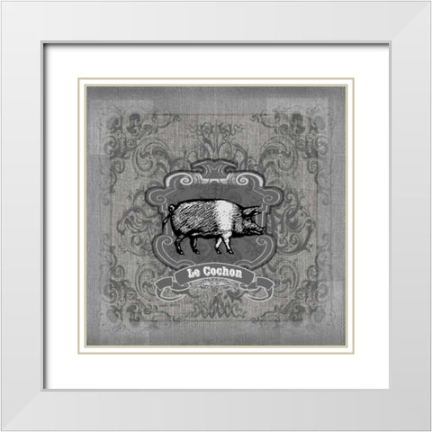 Filigree Pig White Modern Wood Framed Art Print with Double Matting by Robertson, Walter