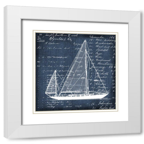 Schooner Blueprint 1 White Modern Wood Framed Art Print with Double Matting by Robertson, Walter