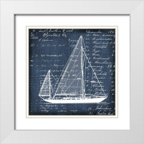 Schooner Blueprint 1 White Modern Wood Framed Art Print with Double Matting by Robertson, Walter