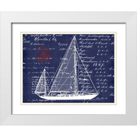 Schooner Blueprint Denim 1 White Modern Wood Framed Art Print with Double Matting by Robertson, Walter