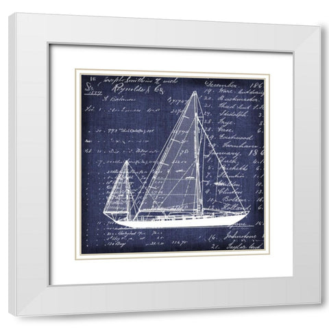 Schooner Blueprint 1 White Modern Wood Framed Art Print with Double Matting by Robertson, Walter